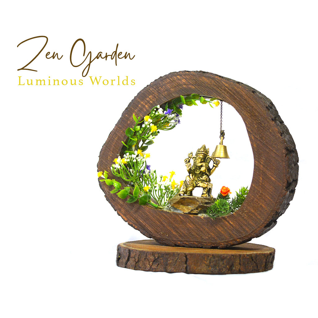 Ganesh Abode LED Decor with Stand Zen Garden – Ganesh idol with warm LED illumination and greenery