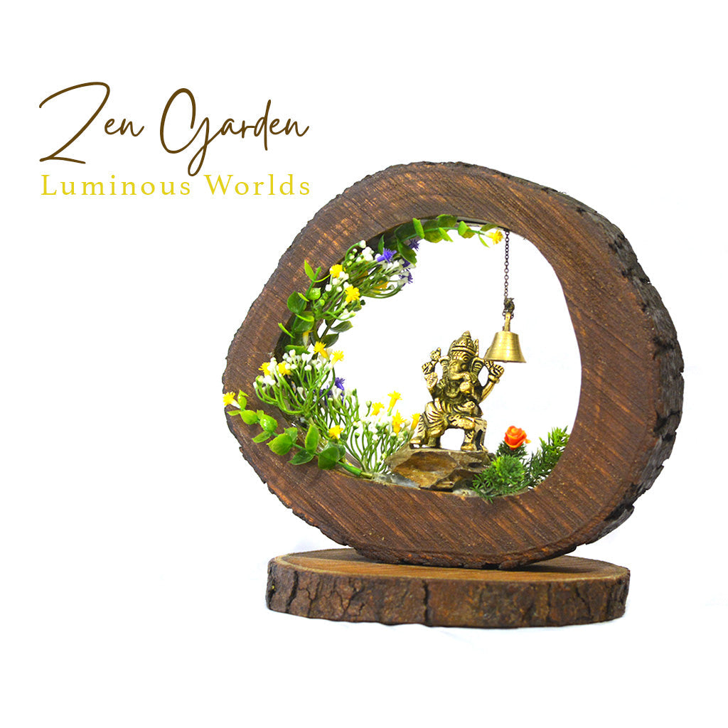 Ganesh Abode LED Decor with Stand Zen Garden – Ganesh idol with warm LED illumination and greenery