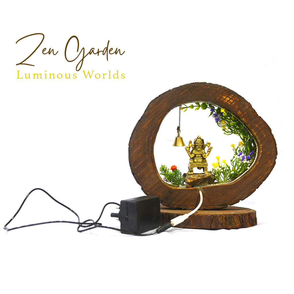 Ganesh Abode LED Decor with Stand Zen Garden – Ganesh idol with warm LED illumination and greenery