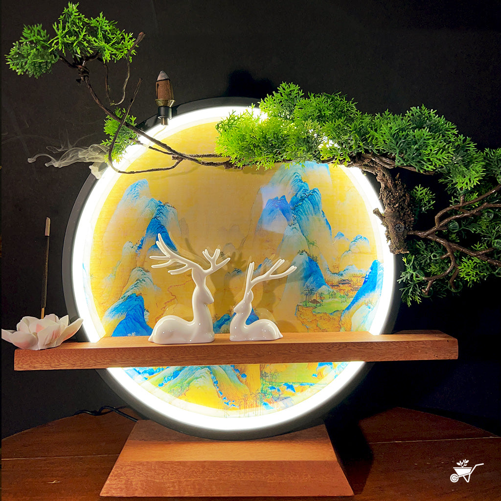 Golden Meadows LED Decor Incense Burner Zen Garden – Buddha figure with gold LED aura and smoke – LED Buddha incense decor for relaxing ambience by myBageecha