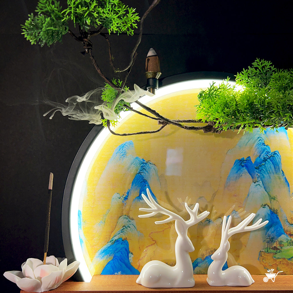 Golden Meadows LED Decor Incense Burner Zen Garden – front view of Buddha and LED illumination