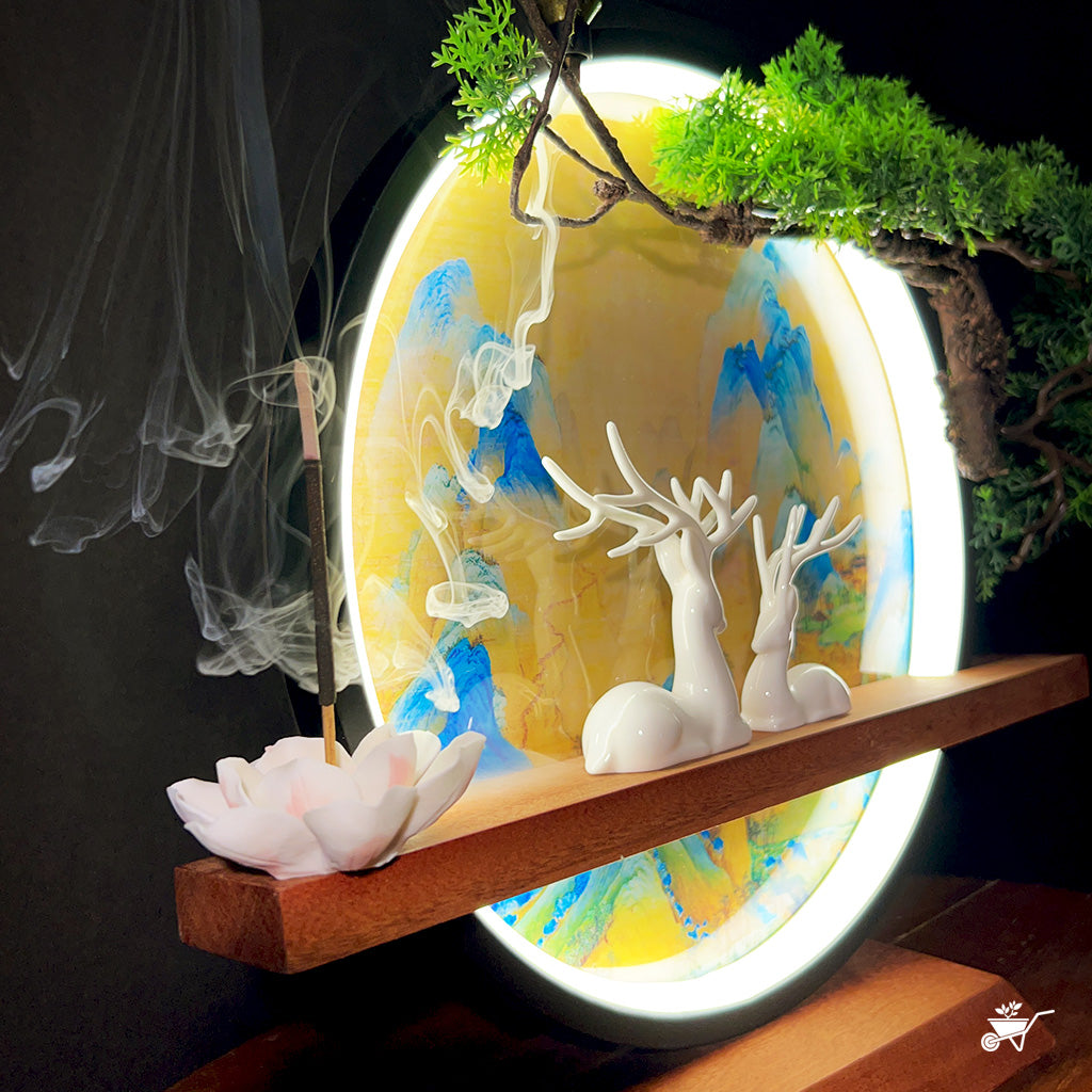Golden Meadows LED Decor Incense Burner Zen Garden – tabletop decor with Buddha and LED light