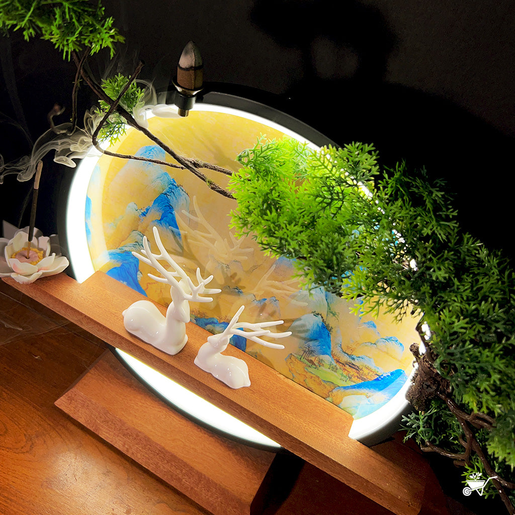 Golden Meadows LED Decor Incense Burner Zen Garden – angled shot highlighting Buddha and glow