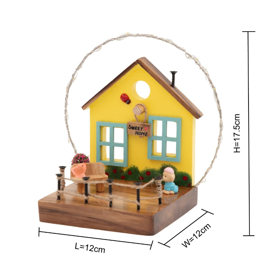 Yellow Cottage With String Lights Decor