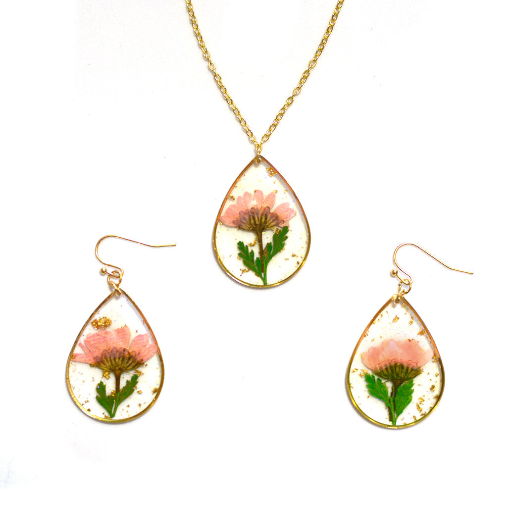 Intoxicating Autumn Real Dried Flower Necklace Earring Set - myBageecha