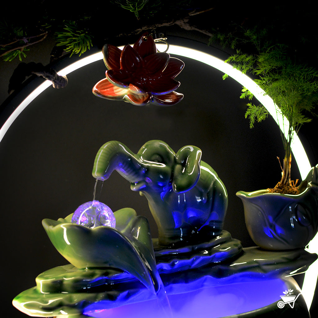 Jade Green Baby Elephant Water Fountain LED Decor Zen Garden - myBageecha