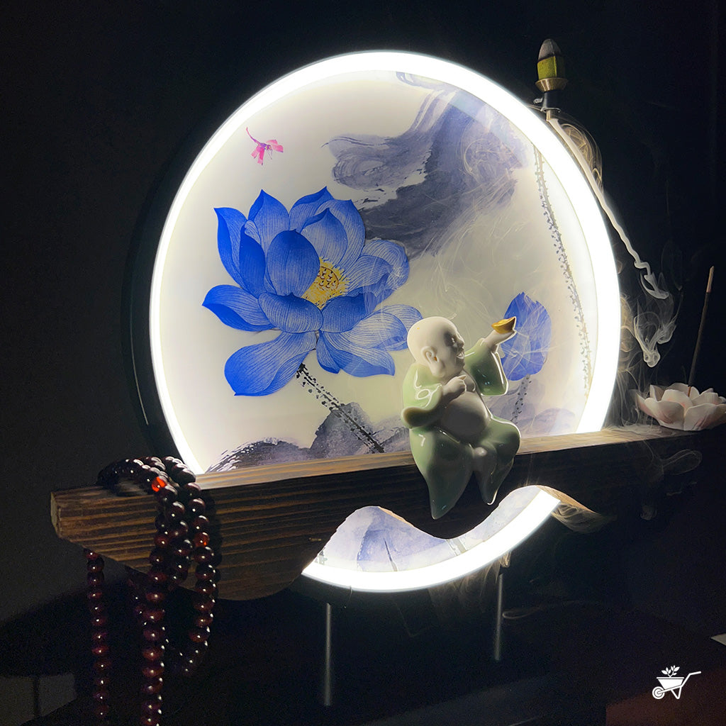 Laughing Buddha LED Decor Incense Burner Zen Garden – tabletop Zen decor with joyful theme