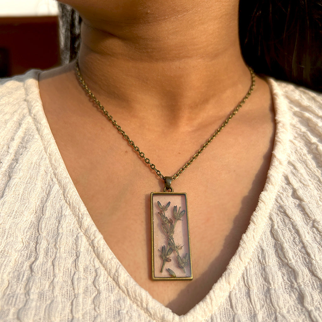 Lavender Sprig Real Dried Flower Necklace