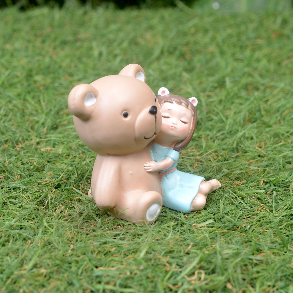 Miniature Girl with Teddy Bear – Cute Resin Decor for cute girl and teddy miniature