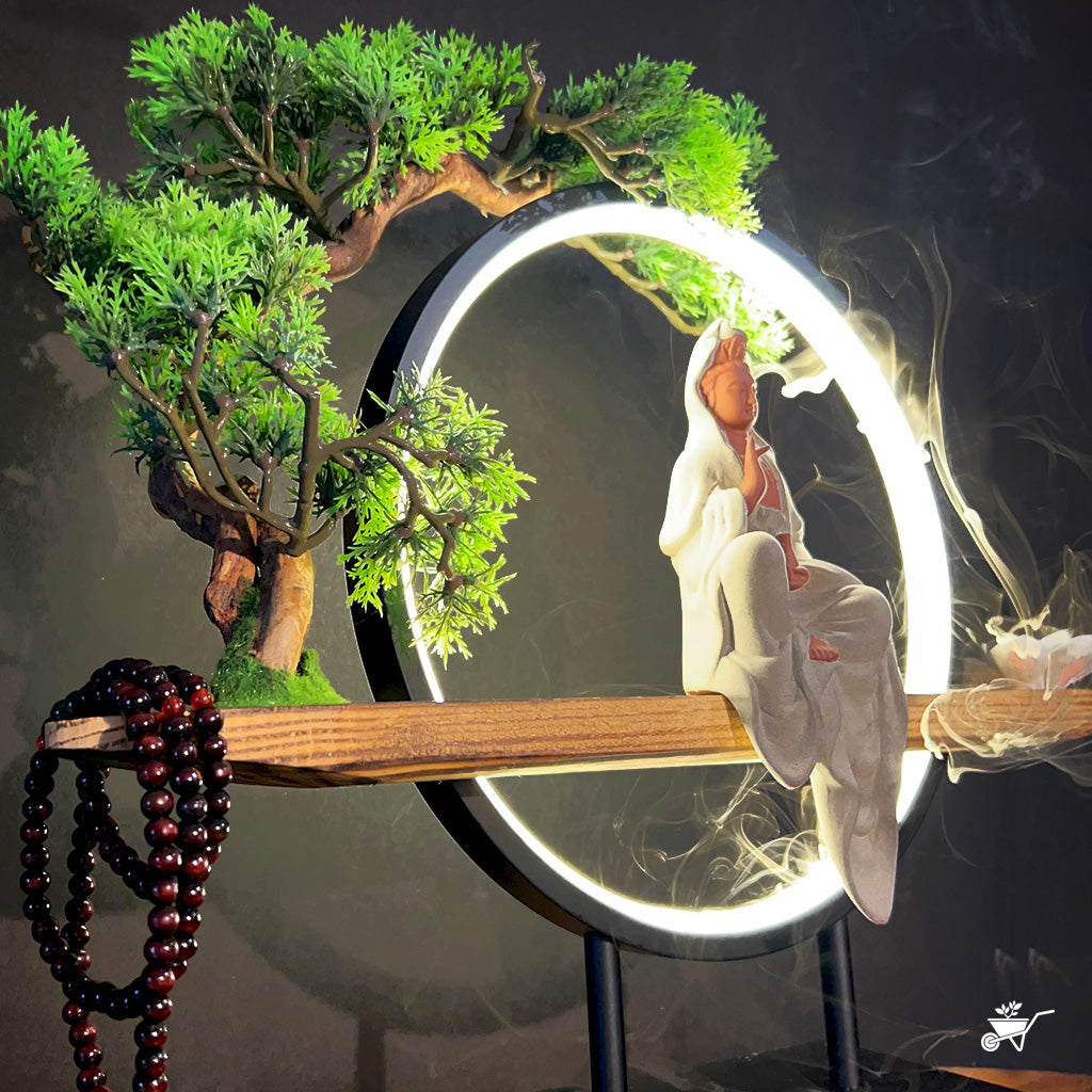 Meditating in Nature LED Decor Incense Burner Zen Garden – rear angle showing LED and base details