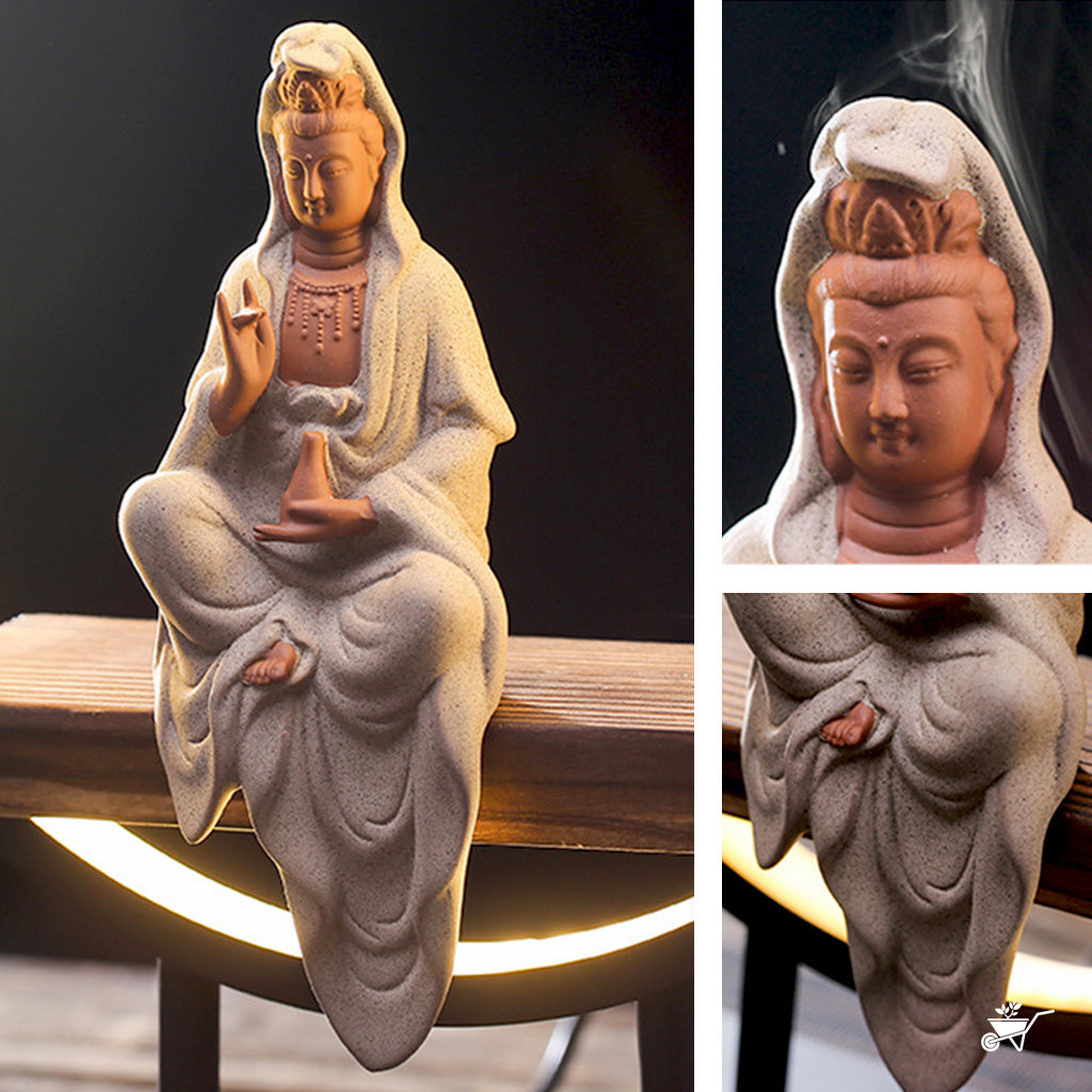 Meditating in Nature LED Decor Incense Burner Zen Garden – angled view highlighting Buddha and LED aura