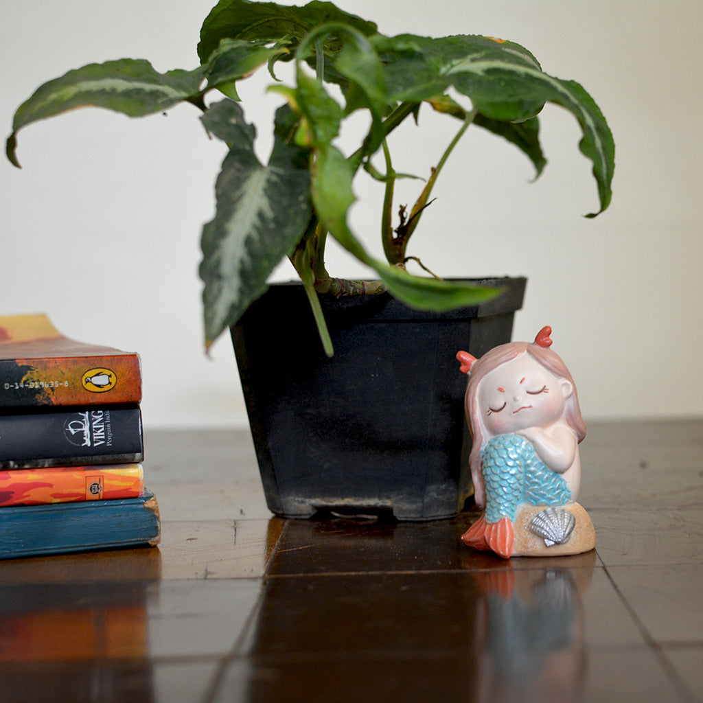 Miniature Sitting Mermaid – Cute Fairy Garden & Terrarium Decor fantasy mermaid resin figurine