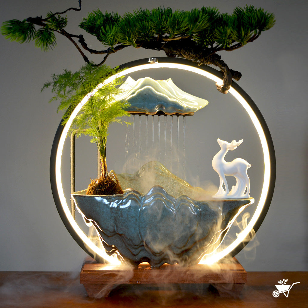 Misty Muse Water Fountain LED Decor Zen Garden – flowing LED water with mist – LED tabletop Zen fountain decor for calming ambience by myBageecha