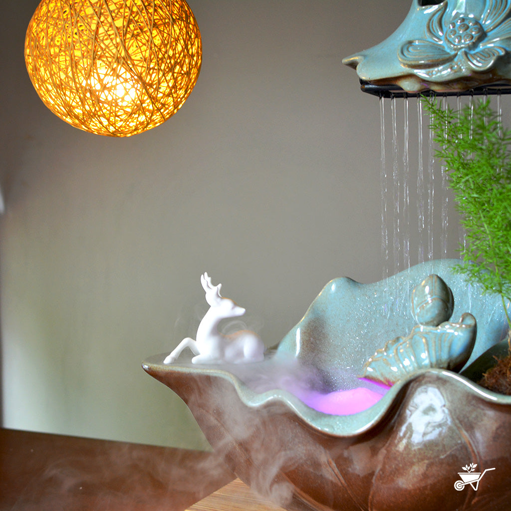 Moonlit Serenity Water Fountain LED Decor Zen Garden – close-up of moon circle and water stream