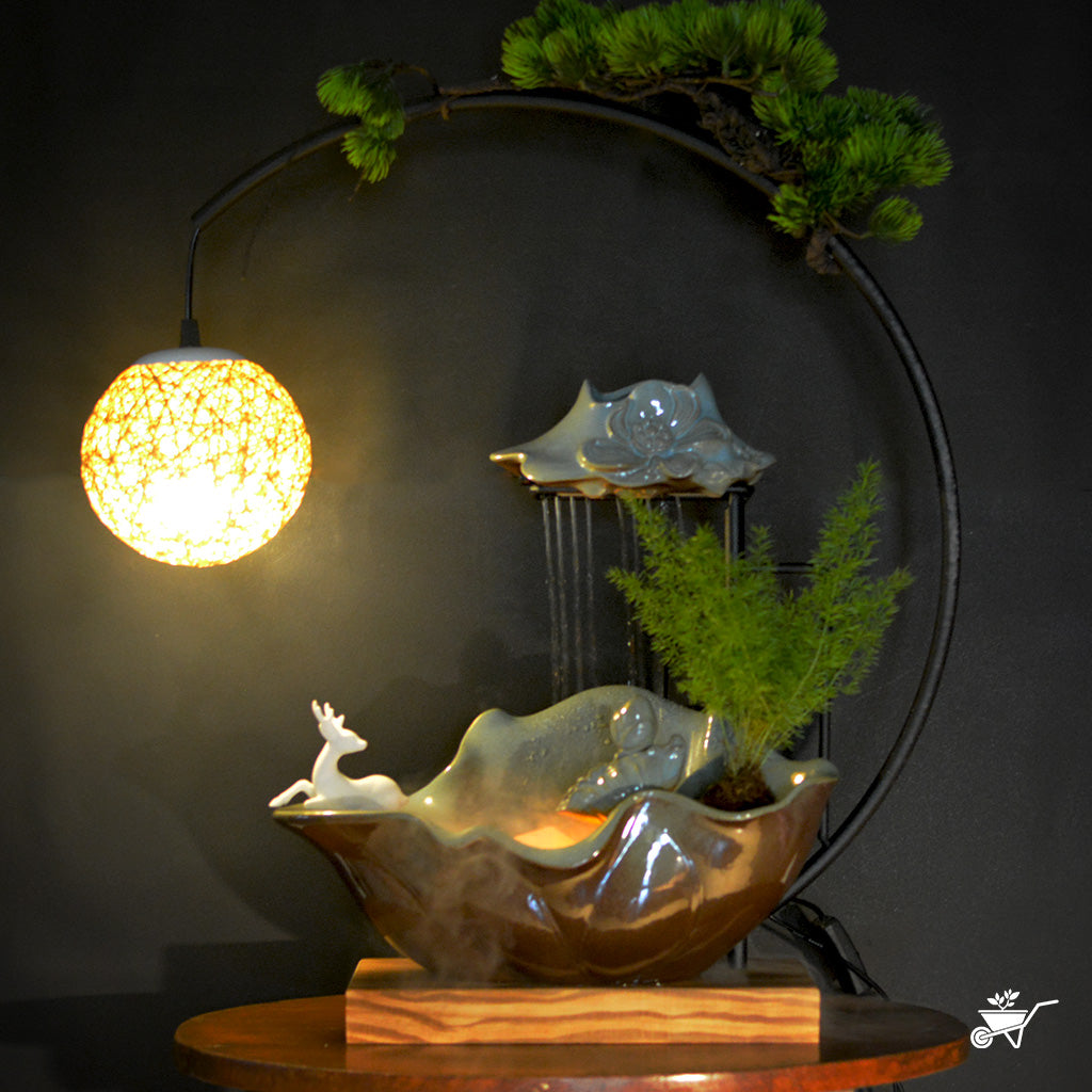 Moonlit Serenity Water Fountain LED Decor Zen Garden – tabletop fountain decor with moon motif