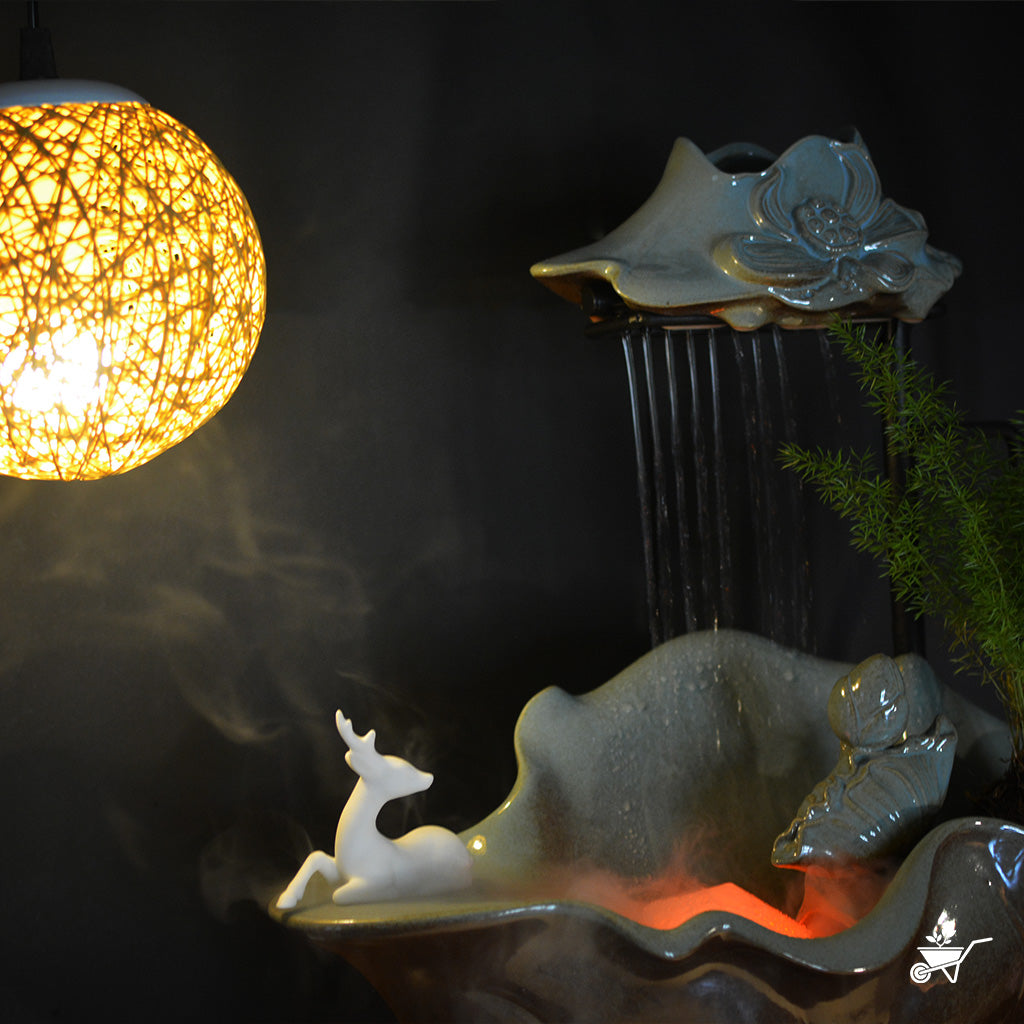 Moonlit Serenity Water Fountain LED Decor Zen Garden – angled shot showing water cascade