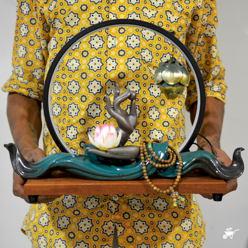 Mystical Mudra LED Decor Incense Burner Zen Garden – back view revealing LED fixture