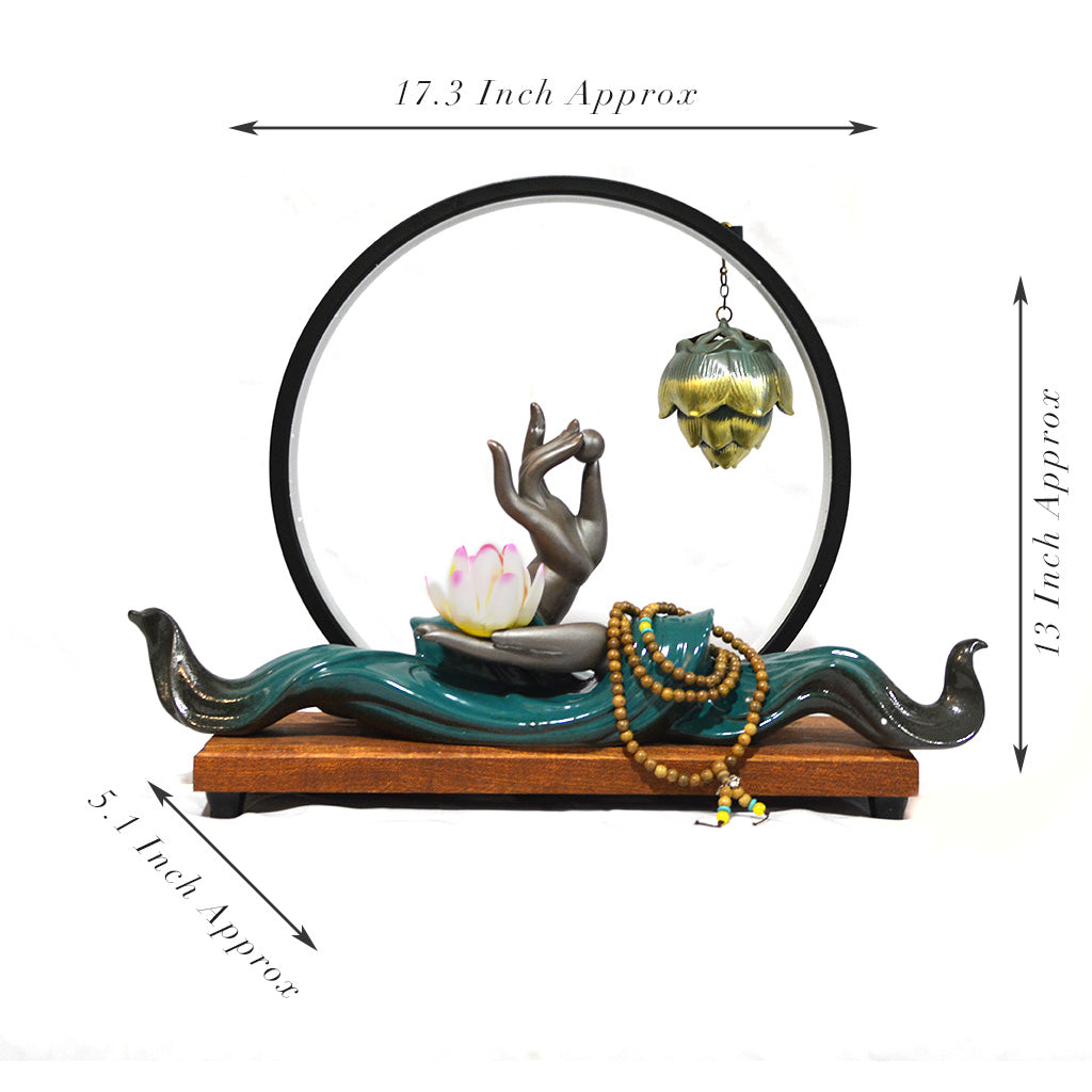 Mystical Mudra LED Decor Incense Burner Zen Garden – close-up of mudra and LED light aura