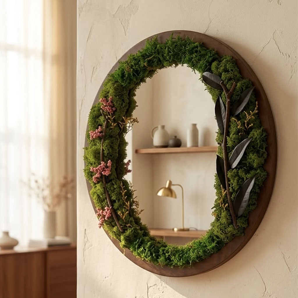 Nature's Reflection Preserved Moss Mirror Frame with Dark Wood