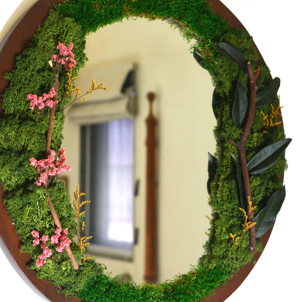 Nature's Reflection Preserved Moss Mirror Frame with Dark Wood