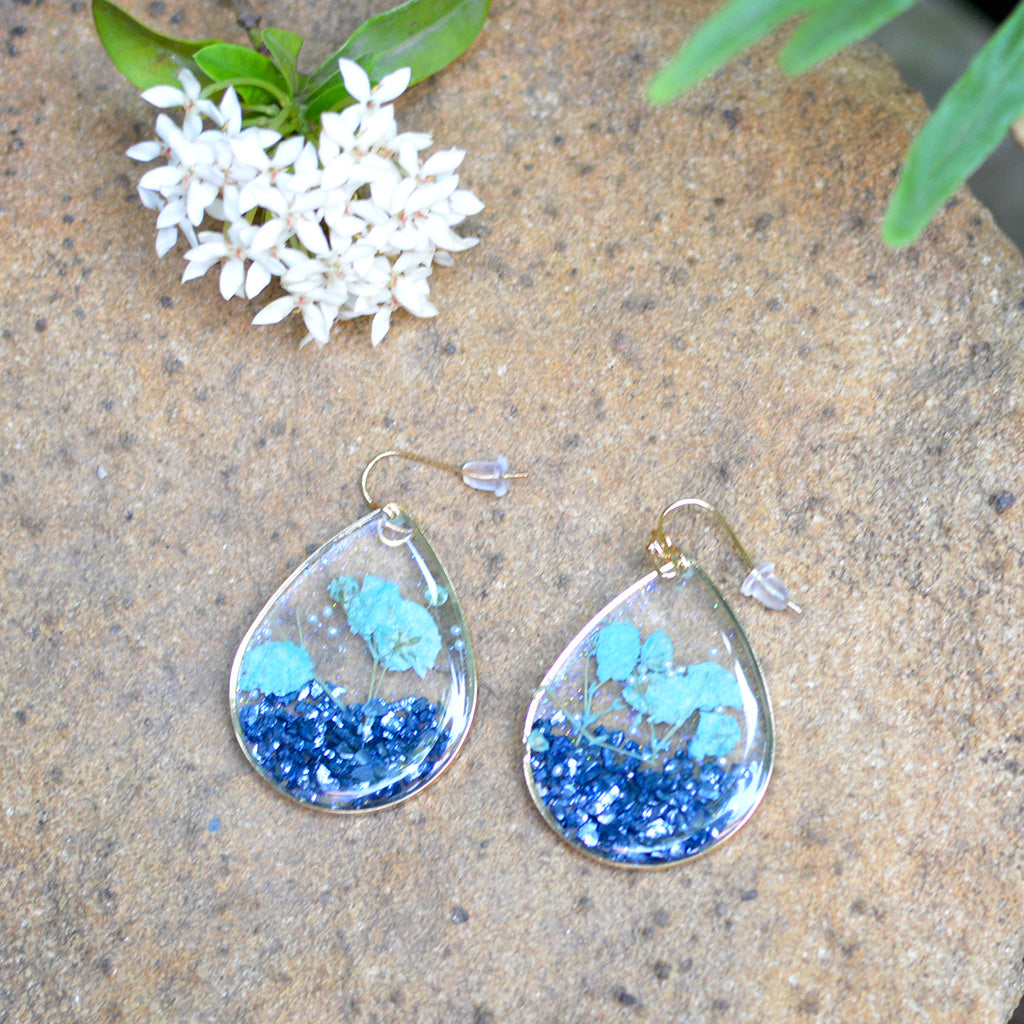 Ocean Sparkles Real Dried Flower Earrings - myBageecha