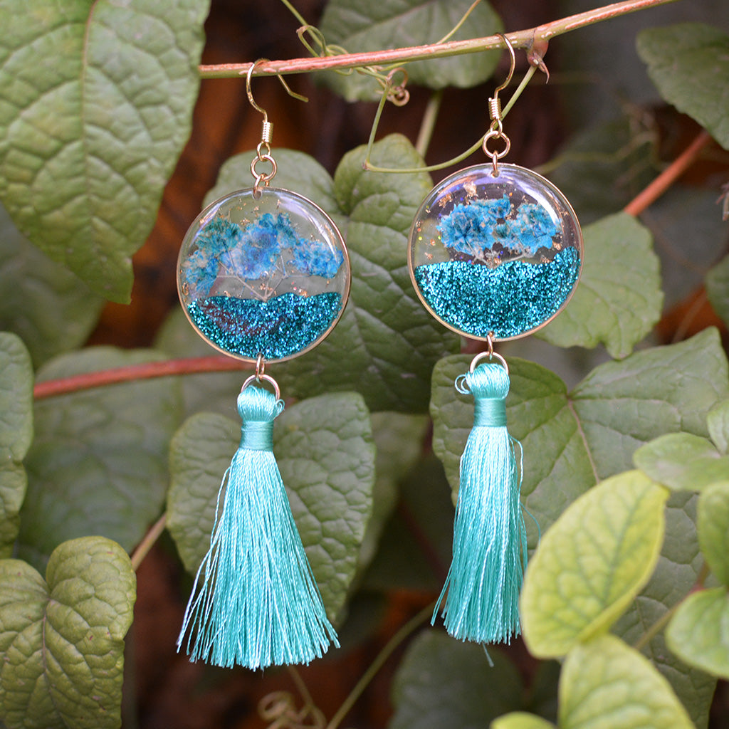 Oceanic Tassel Real Dried Flower Earrings - myBageecha