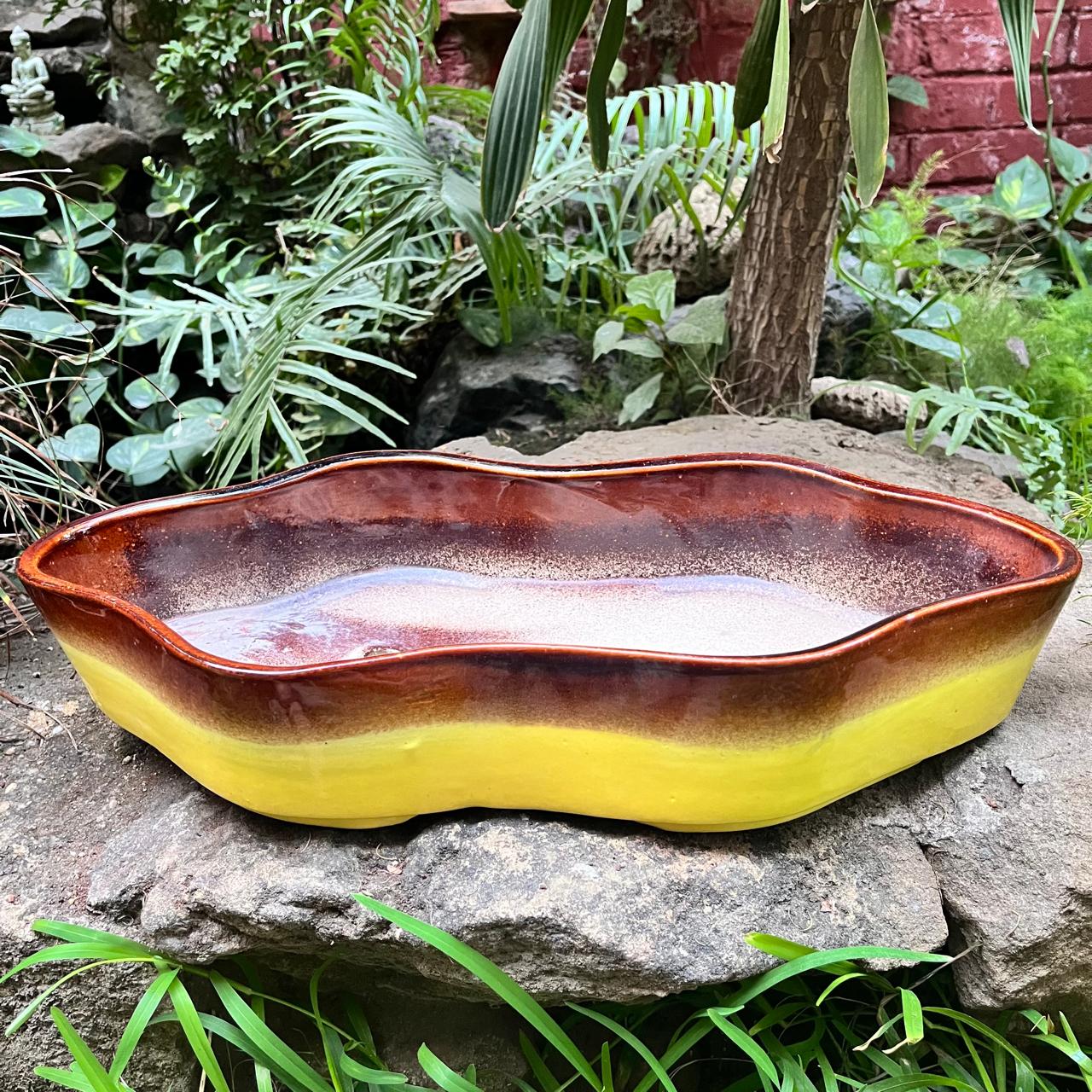 Octa-Edge Artisan Ceramic Bonsai Tray