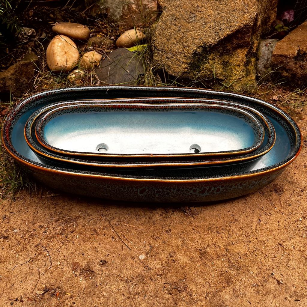 Set of 3 Chiselled Bonsai Ceramic Tray - myBageecha