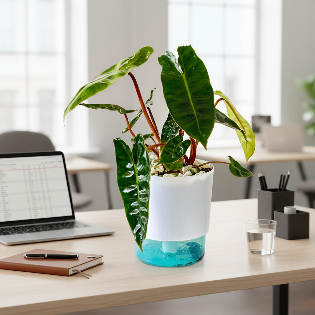 Philodendron billietiae Plant in slef watering pot kept on office table