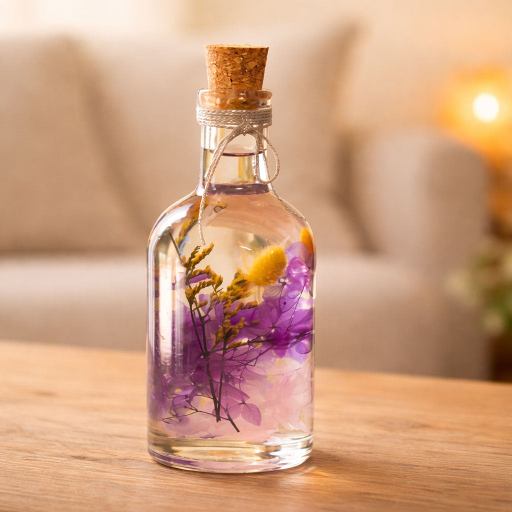 Close-up of Precious Purple Preserved Flower Tabletop by myBageecha – deep purple preserved blooms in dome bottle.