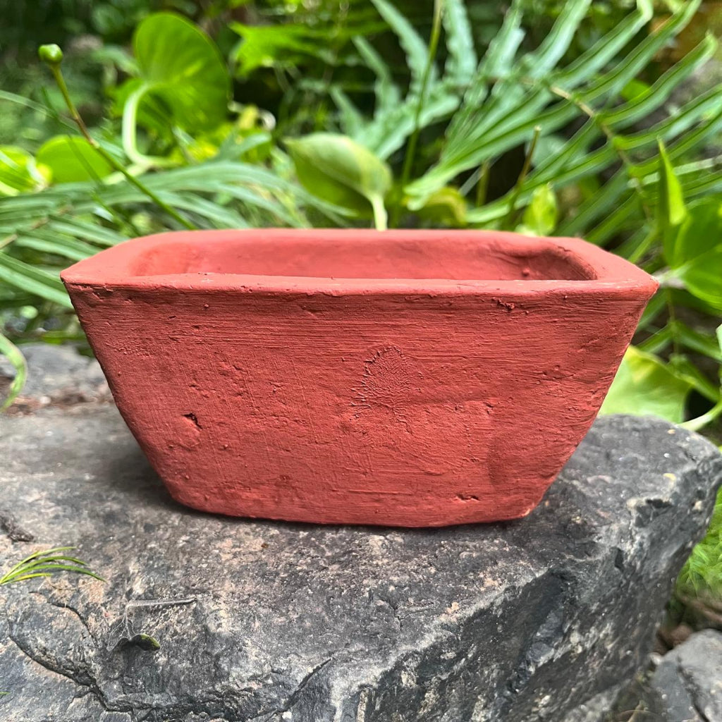 Set of 4 Rectangle Bonsai Terracotta Pots side view – myBageecha