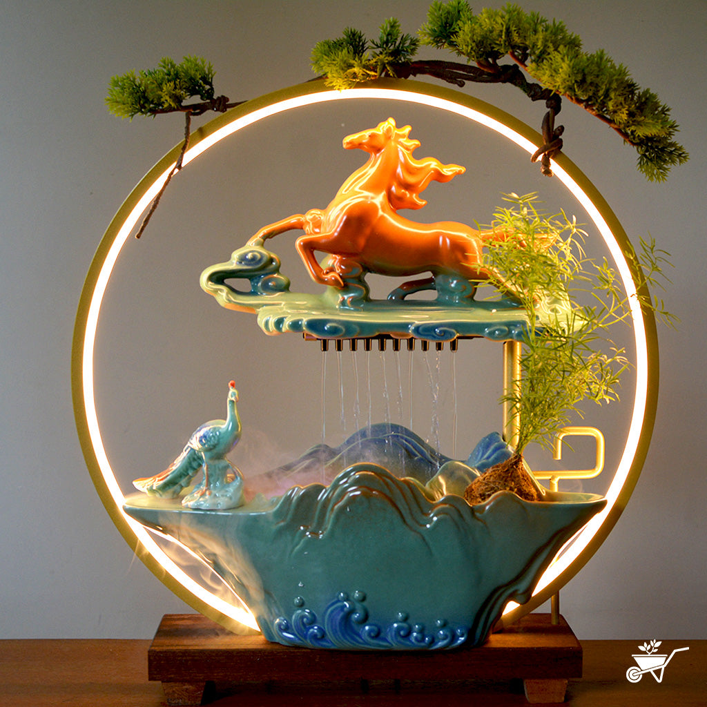 Regal Symphony Water Fountain LED Decor Zen Garden – elegant LED water cascade design – LED tabletop Zen fountain decor for calming ambience by myBageecha