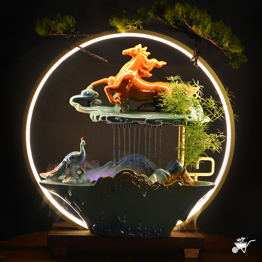 Regal Symphony Water Fountain LED Decor Zen Garden – front view of water flow and LED light