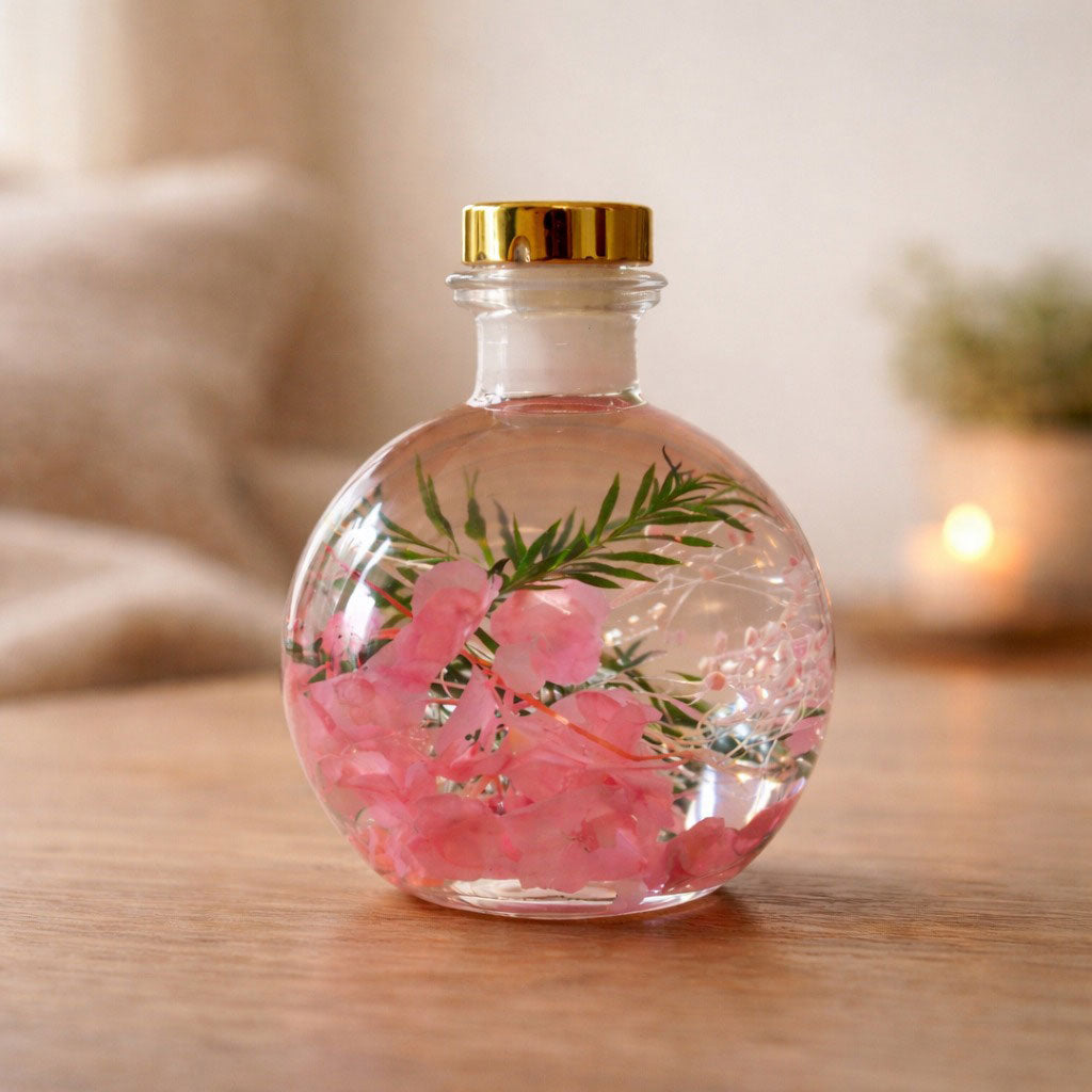 Rosy Twilight Real Flower Tabletop - Made with Pink Hydrangea and Baby Breath.