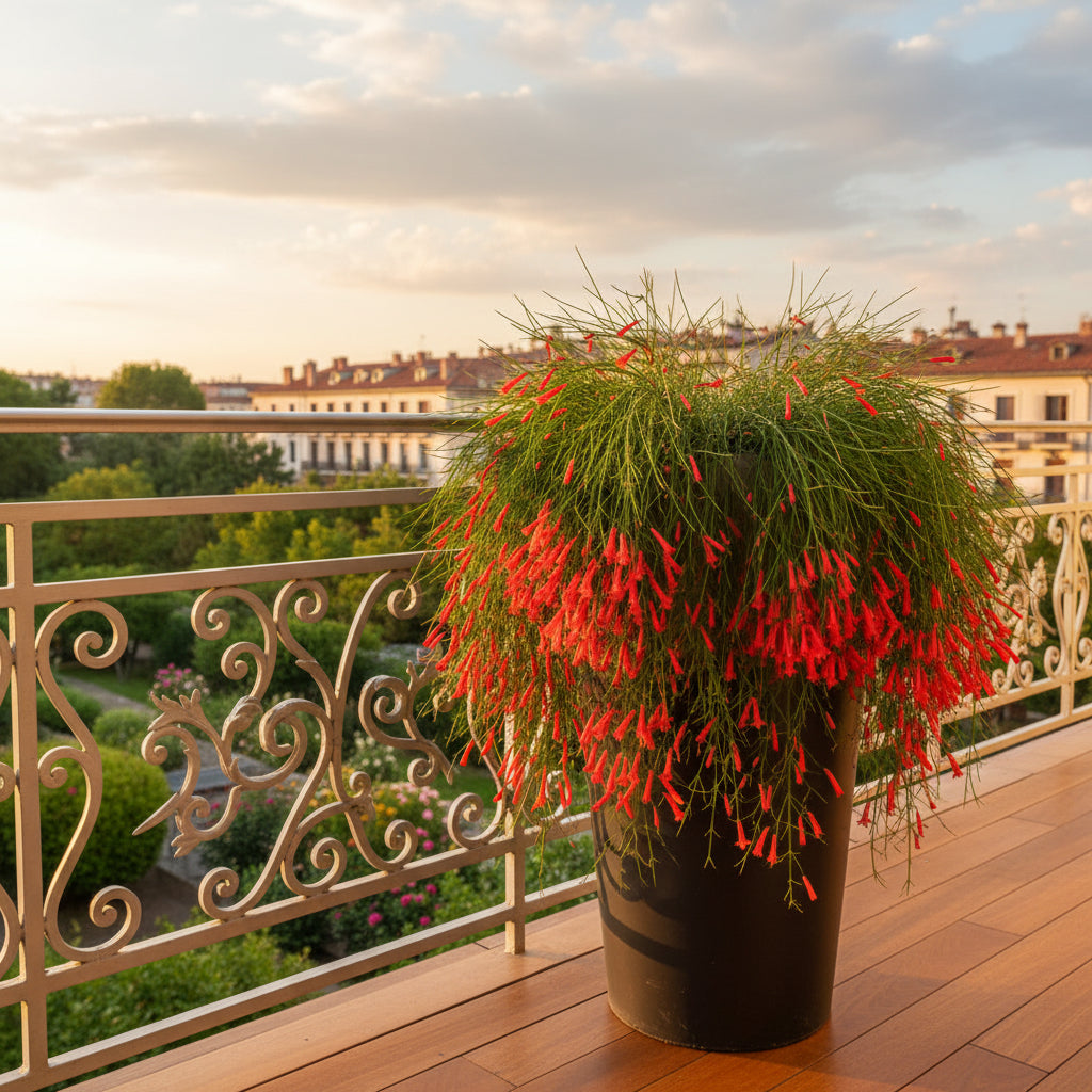 Russelia equisetiformis – Red Firecracker Plant in balcony- myBageecha