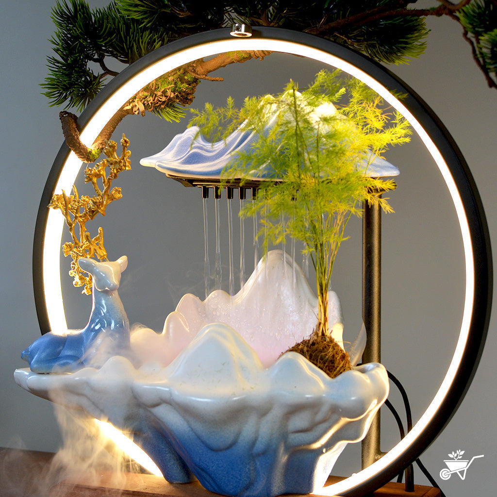 Sapphire Bliss Water Fountain LED Decor Zen Garden – close-up of blue accents and LED illumination
