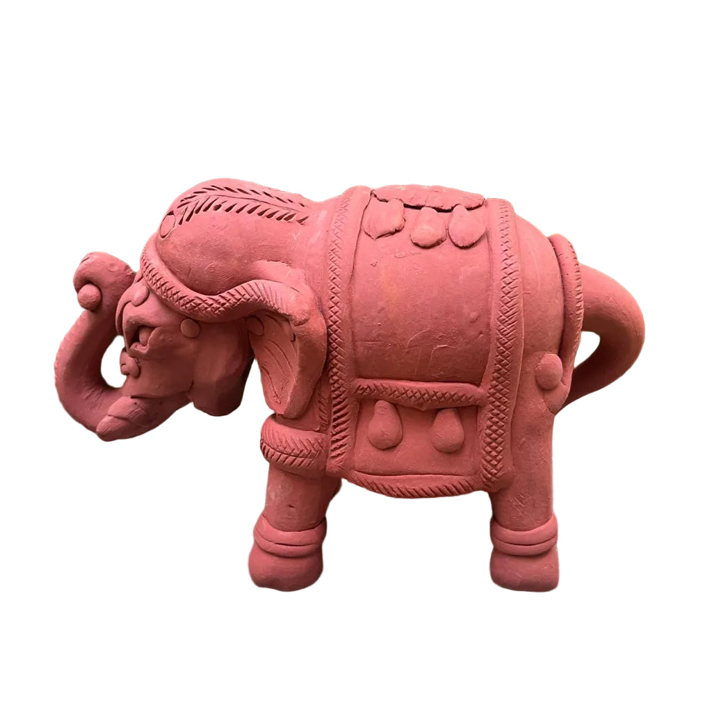 Side view of Set of 2 Mini Terracotta Elephant Decor