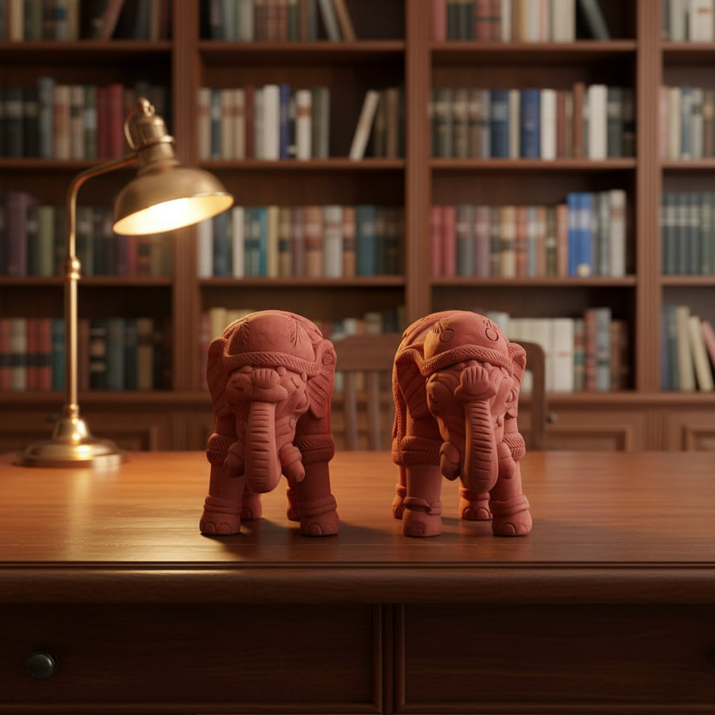 Front view of Set of 2 Mini Terracotta Elephant Decor-myBageecha