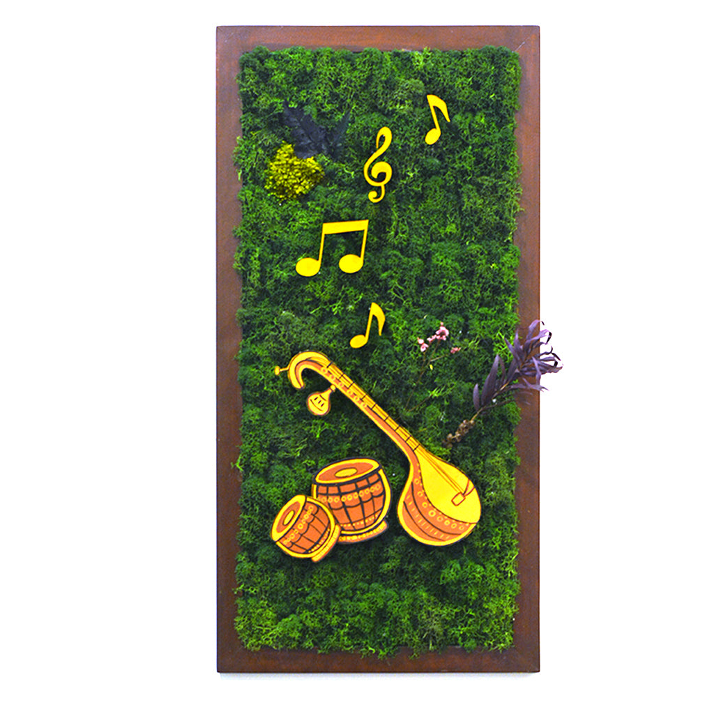 Artistic sitar-inspired moss texture – close-up