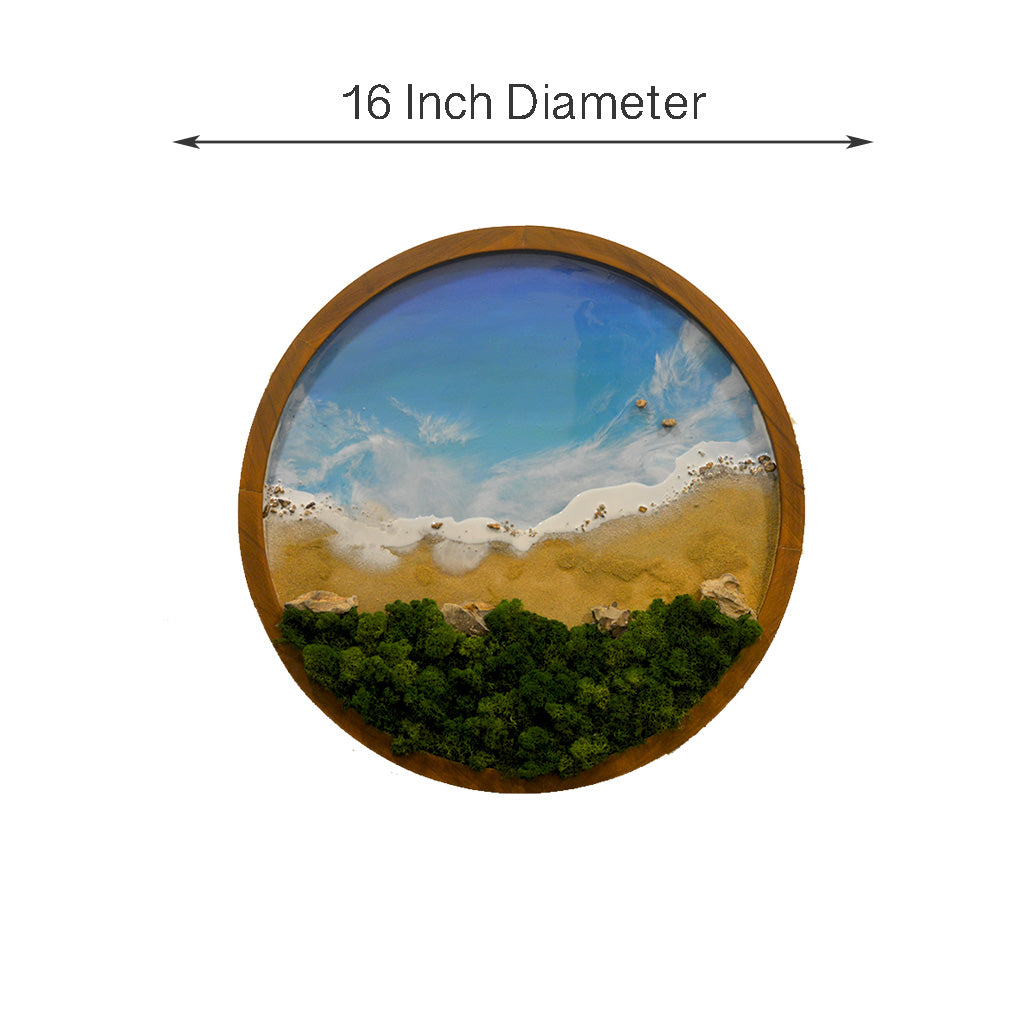 Solitude of the Beach Preserved Moss Frame with Light Wood-myBageecha