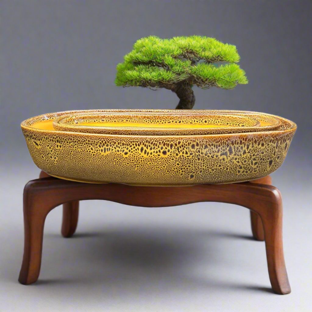 Set of 3 Chiselled Bonsai Tray – Speckled Mustard Yellow – myBageecha
