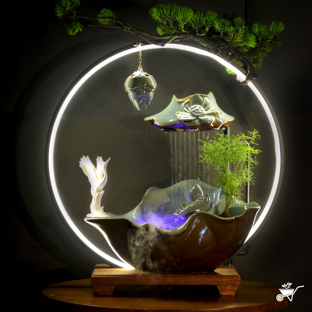 Swan Lowland Water Fountain LED Decor Zen Garden – pair of swans with LED water flow – LED tabletop Zen fountain decor for calming ambience by myBageecha