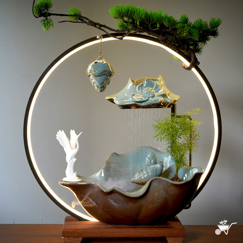 Swan Lowland Water Fountain LED Decor Zen Garden – tabletop fountain decor with serene water