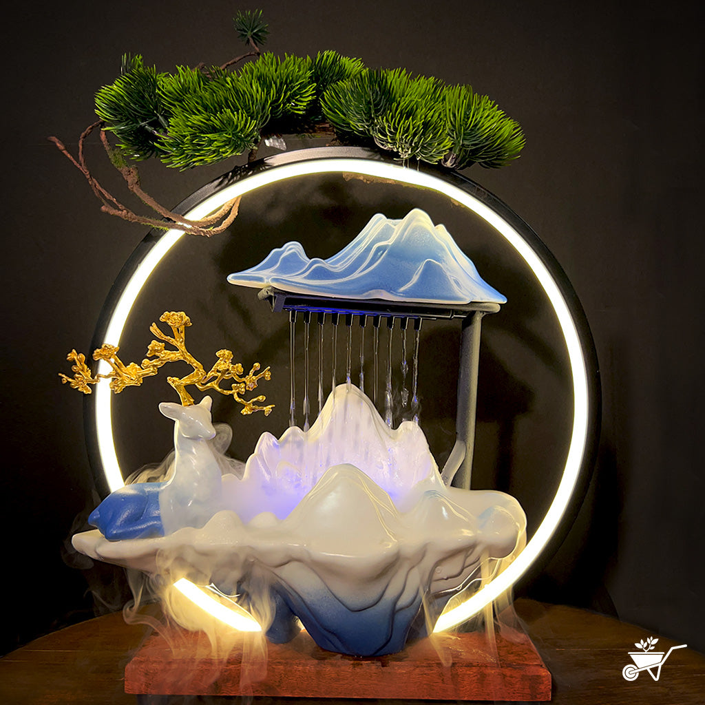 Sapphire Bliss Water Fountain LED Decor Zen Garden – tabletop Zen fountain decor with serene water