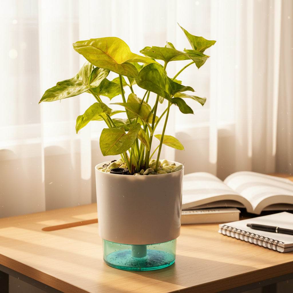 Syngonium Pink Vein Plant placed on study table - myBageecha