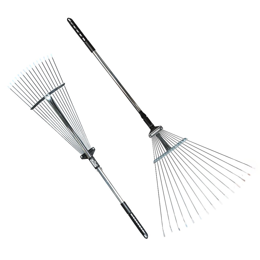 Showing Hectare 15‑Tine Stainless Steel Telescopic Metal Rake in white background
