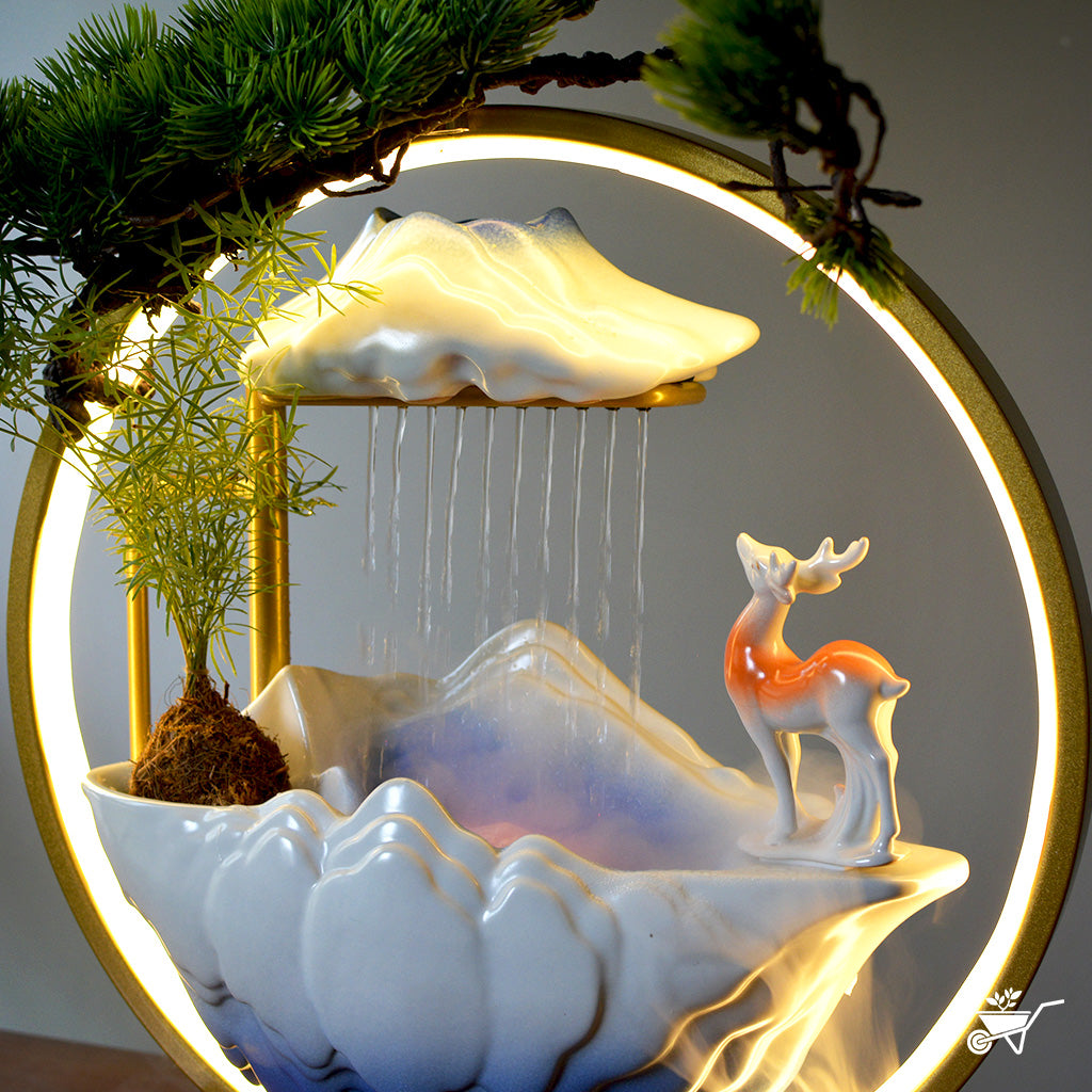 Tranquil Stag Water Fountain LED Decor Zen Garden – close-up of stag figure and LED illumination