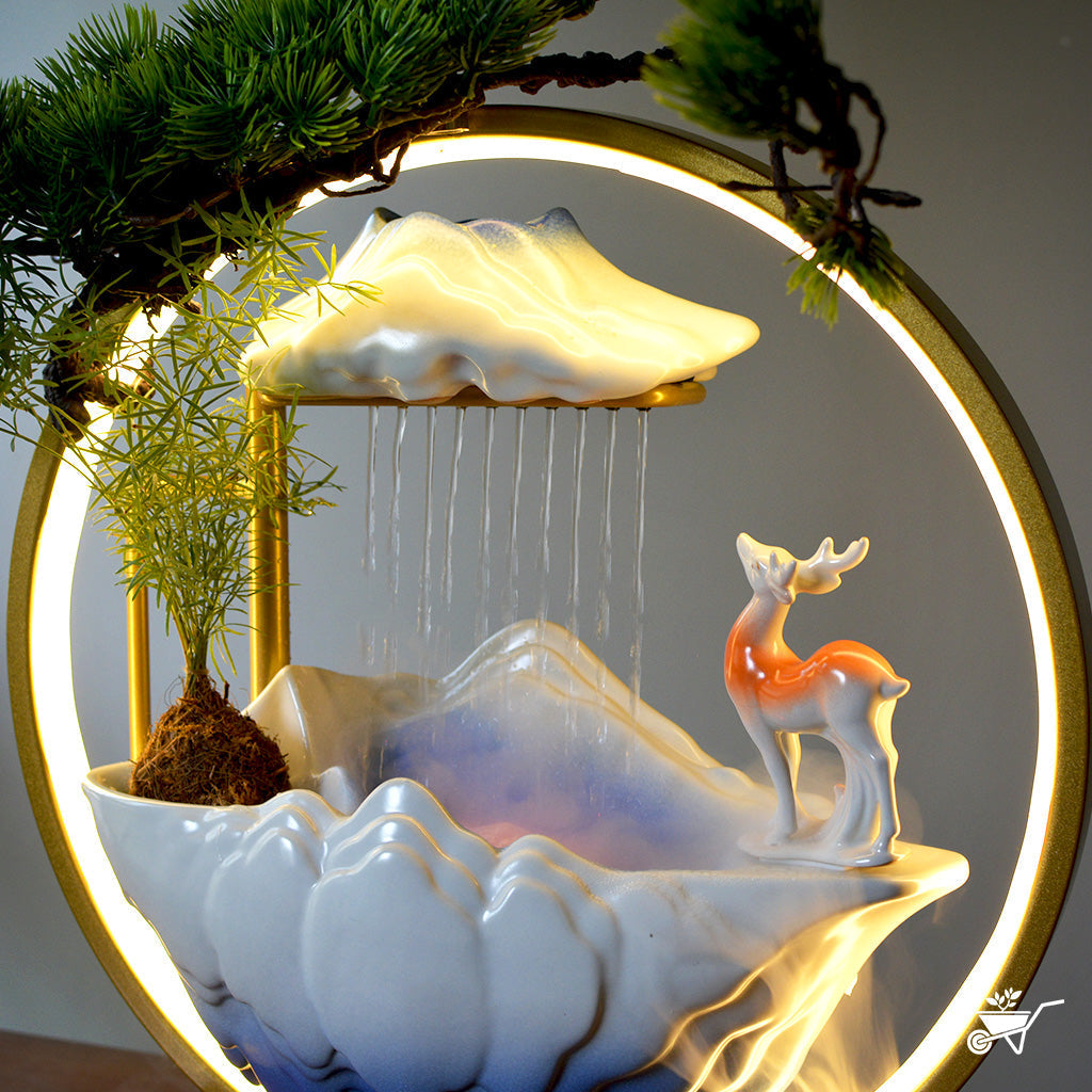 Tranquil Stag Water Fountain LED Decor Zen Garden – close-up of stag figure and LED illumination