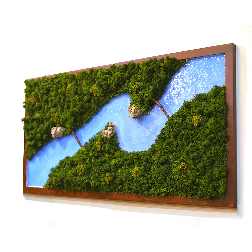 Traverse The Wild Preserved Moss Frame with Dark Wood – side profile showing frame depth and texture.