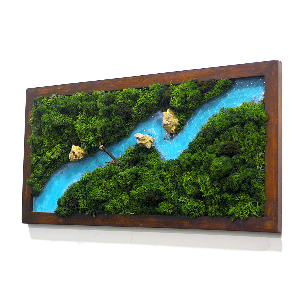 Traverse The Wild Preserved Moss Frame with Dark Wood – angled view highlighting natural green tones.